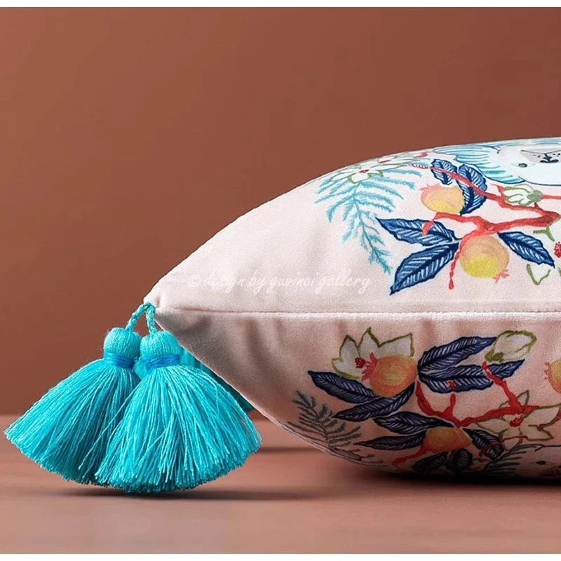 Afralia™ Handmade Lumbar Pillow Case Lion Dog Floral Decorative Cover
