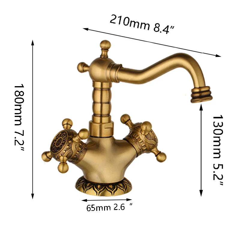 Afralia™ Antique Brass Carved Waterfall Bathroom Faucet Set Mixer Tap