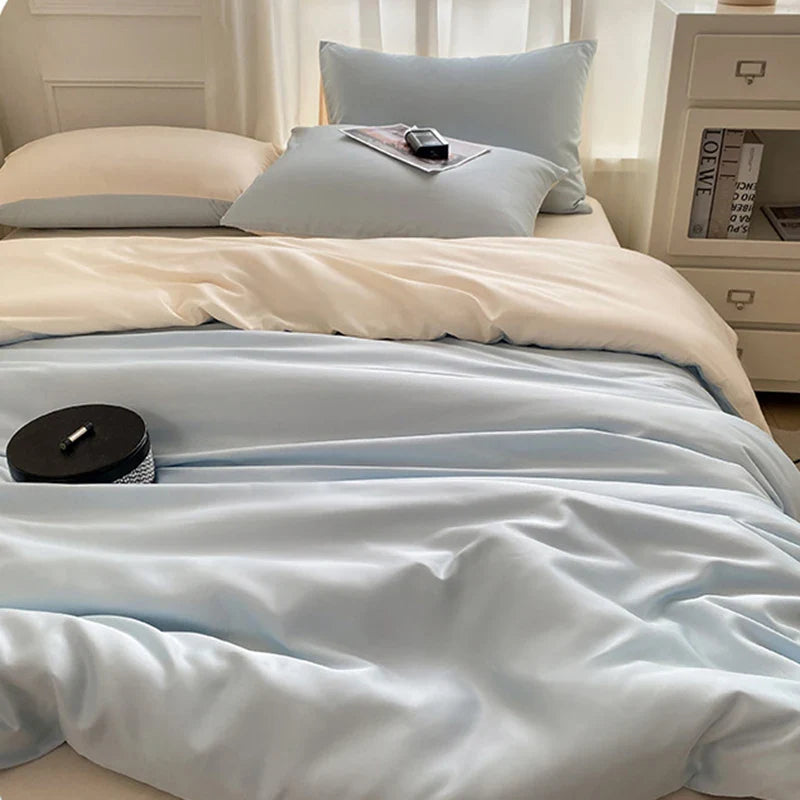 Afralia™ Silky Rayon Bedding Set: Solid Color Duvet, Fitted Sheet, Pillowcase - Queen King Size