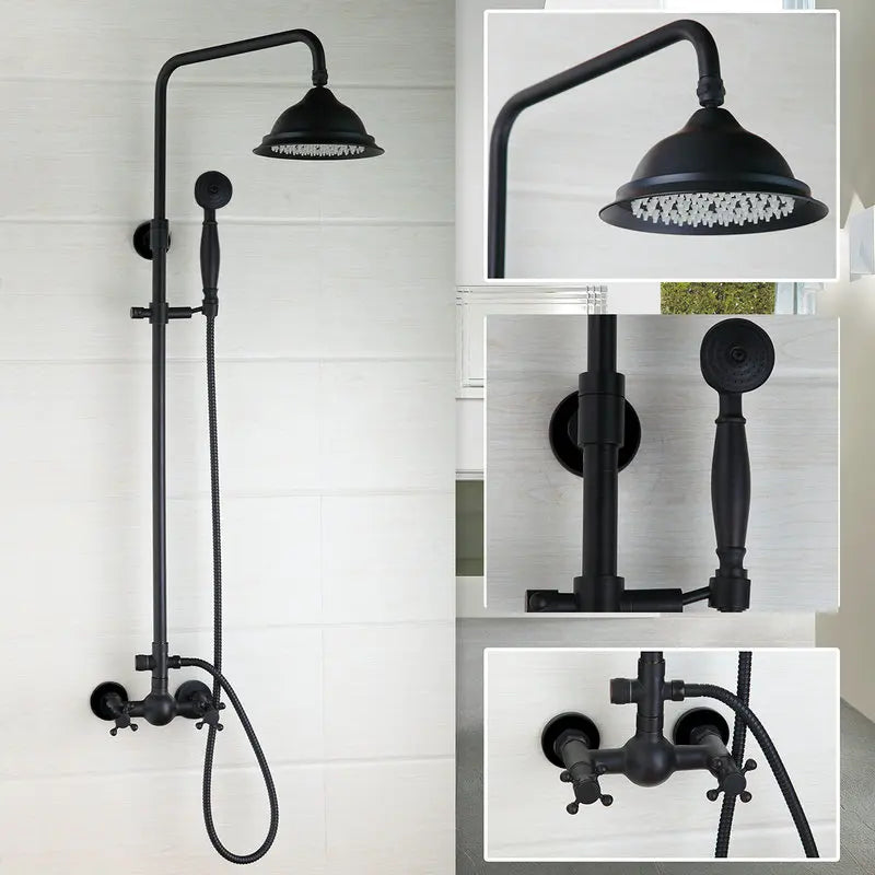 Afralia™ 8" Black Rain Shower Head Set with Hand Spray and Mixer Faucet
