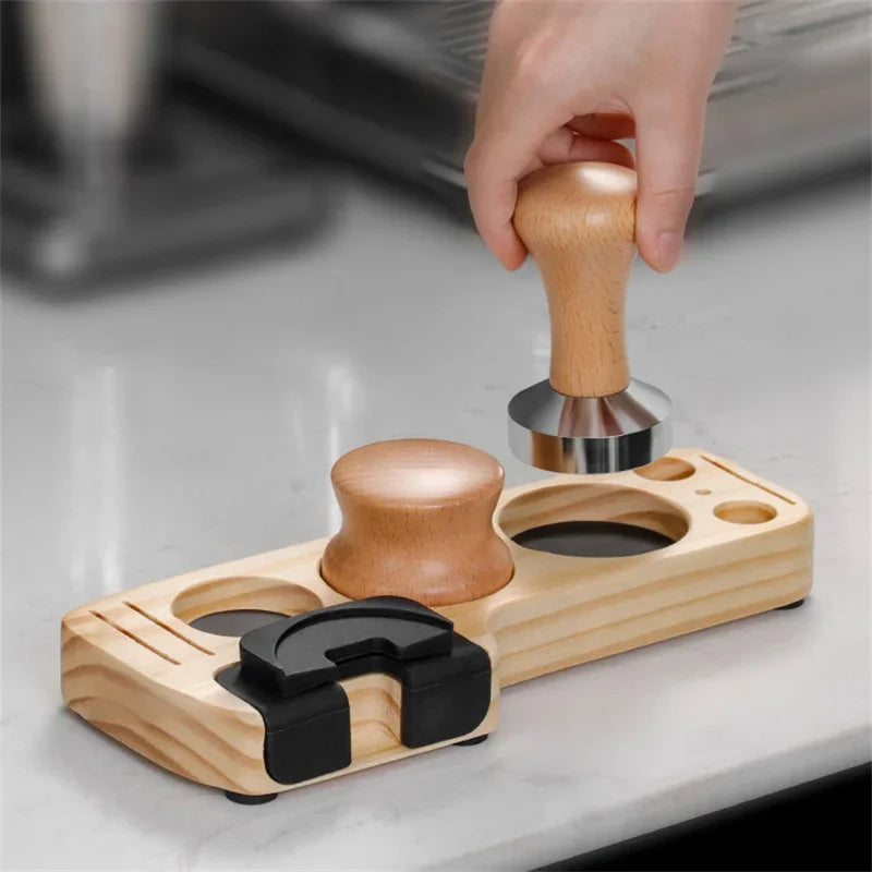 Afralia™ Wooden Coffee Tamper Stand Portafilter Organizer Espresso Lever Tool Holder