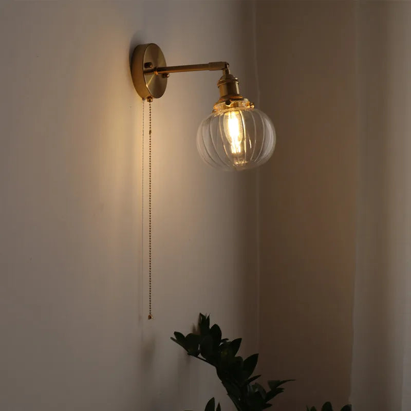 Afralia™ Nordic Wall Light Fixture with Pull Chain Switch, LED Bedside Lamp