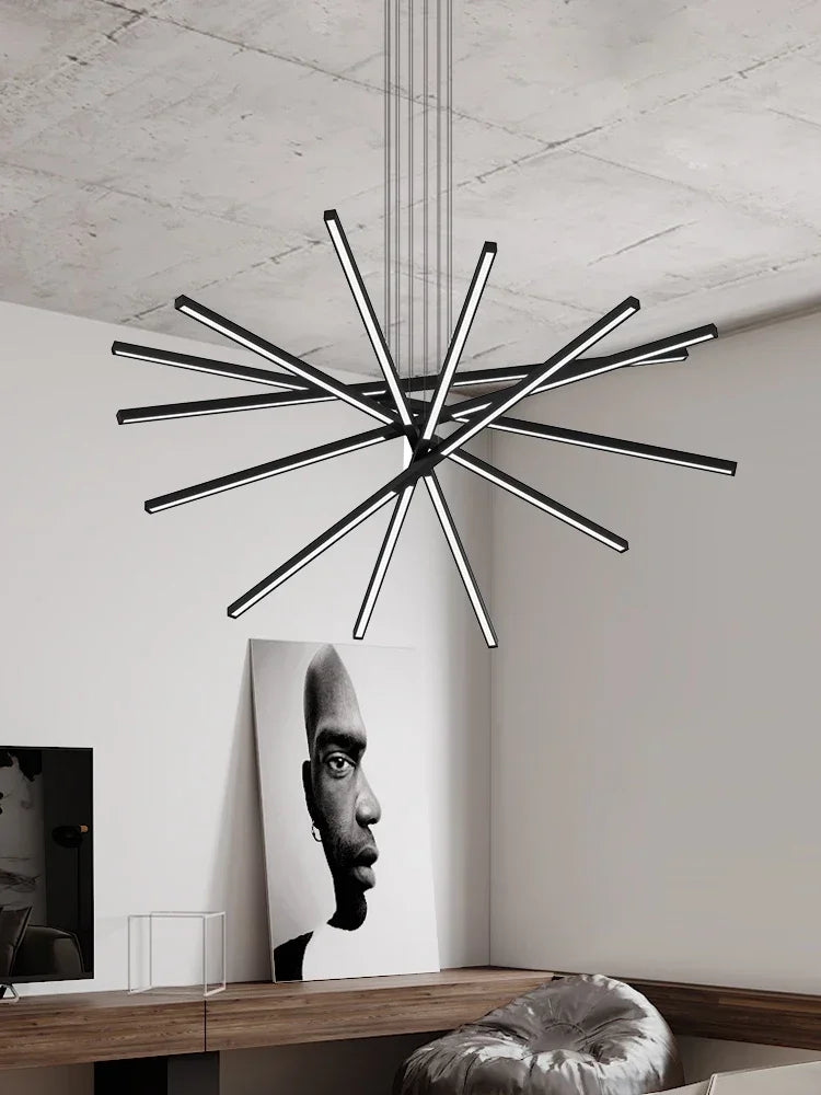 Afralia™ Black Nordic Minimalist Chandelier for Living Room, Staircase, and Restaurant Lighting