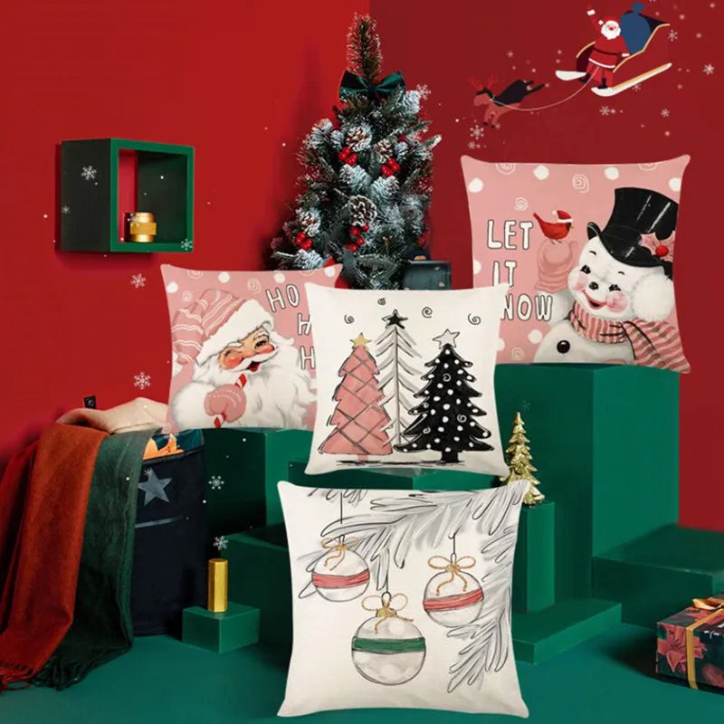 Afralia™ Christmas Santa Claus Linen Pillowcase - Sofa Cushion Cover, Decorative Living Room Pillow Cover