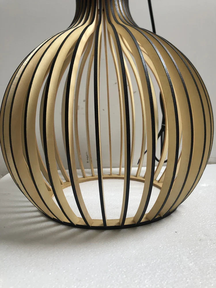 Afralia™ Black White Wood Cage Pendant Light for Living Room