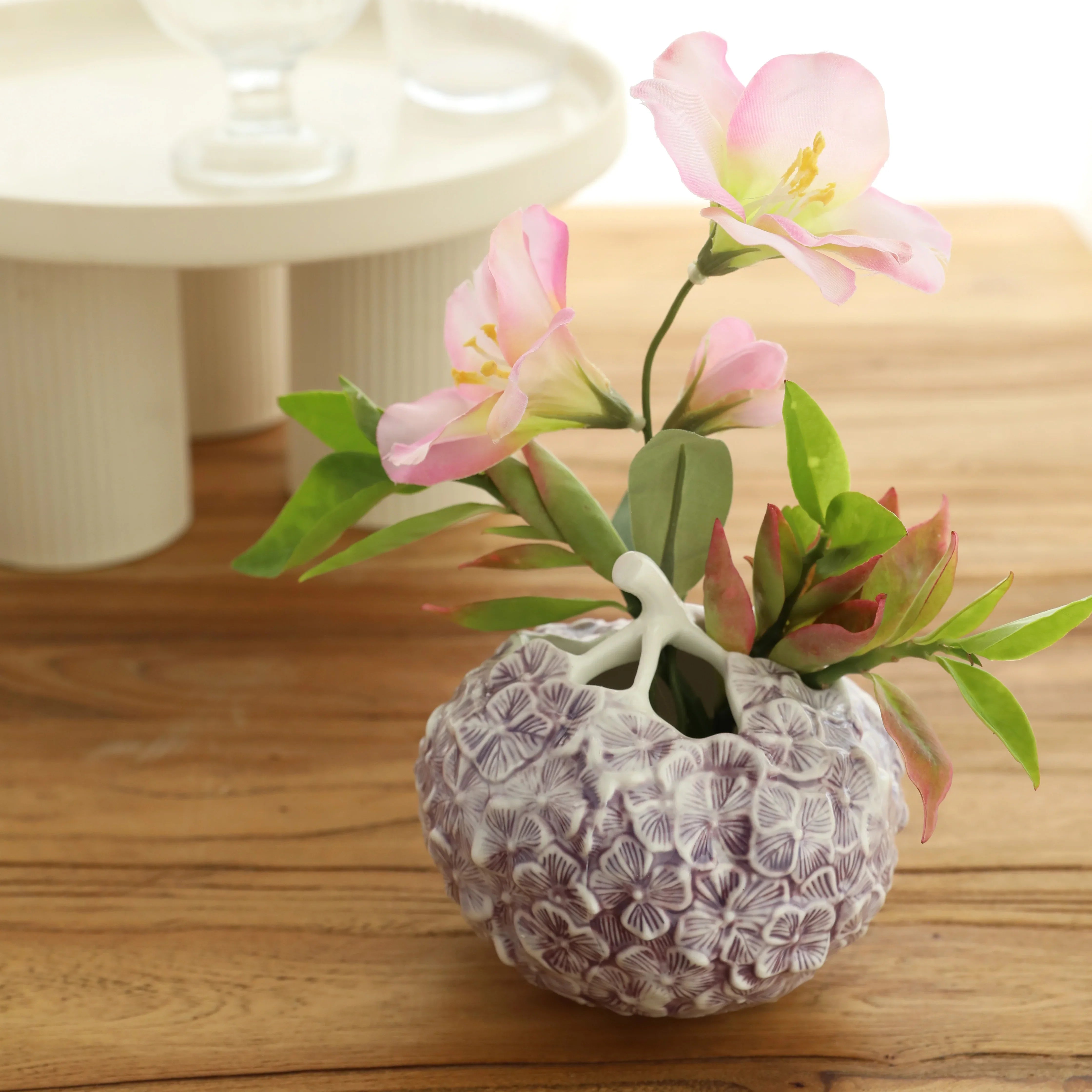 Afralia™ Hydrangea Ceramic Vase | Hand-Relief Sculpture Flower Ball Arrangement Accessory