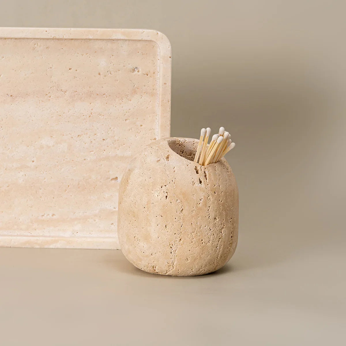 Afralia™ Beige Travertine Match Holder Vintage Match Jar Natural Marble Dental Care Holder