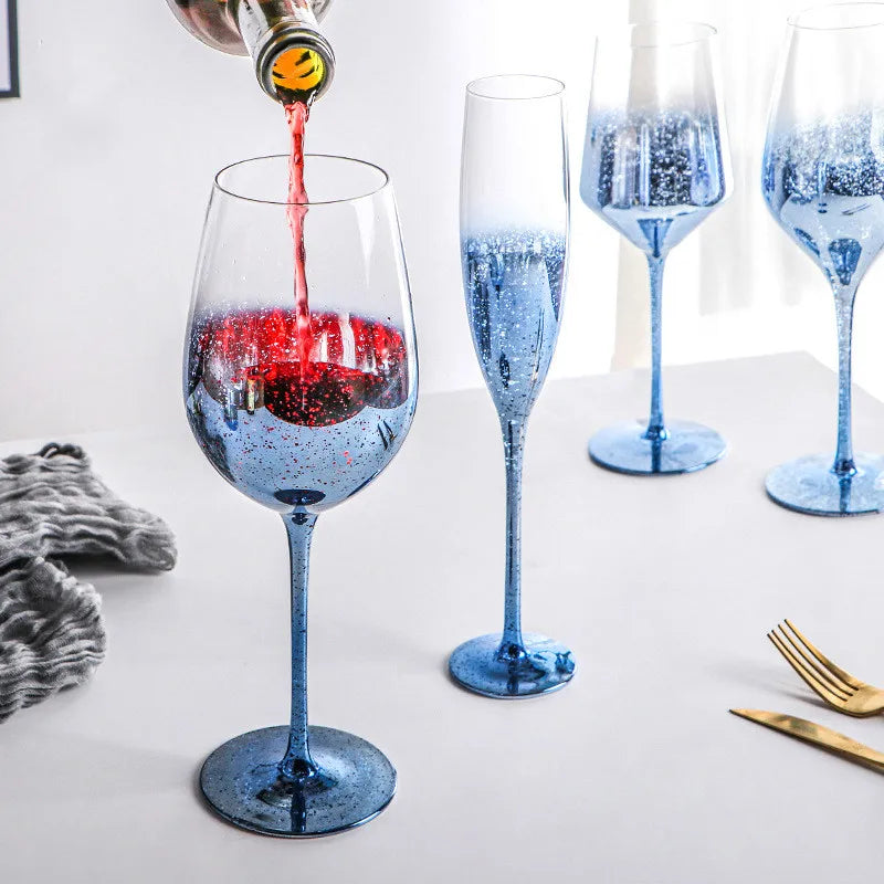 Afralia™ Starry Blue Wine Glass Goblet Set: Perfect for Cocktails, Champagne, Whiskey & Juice