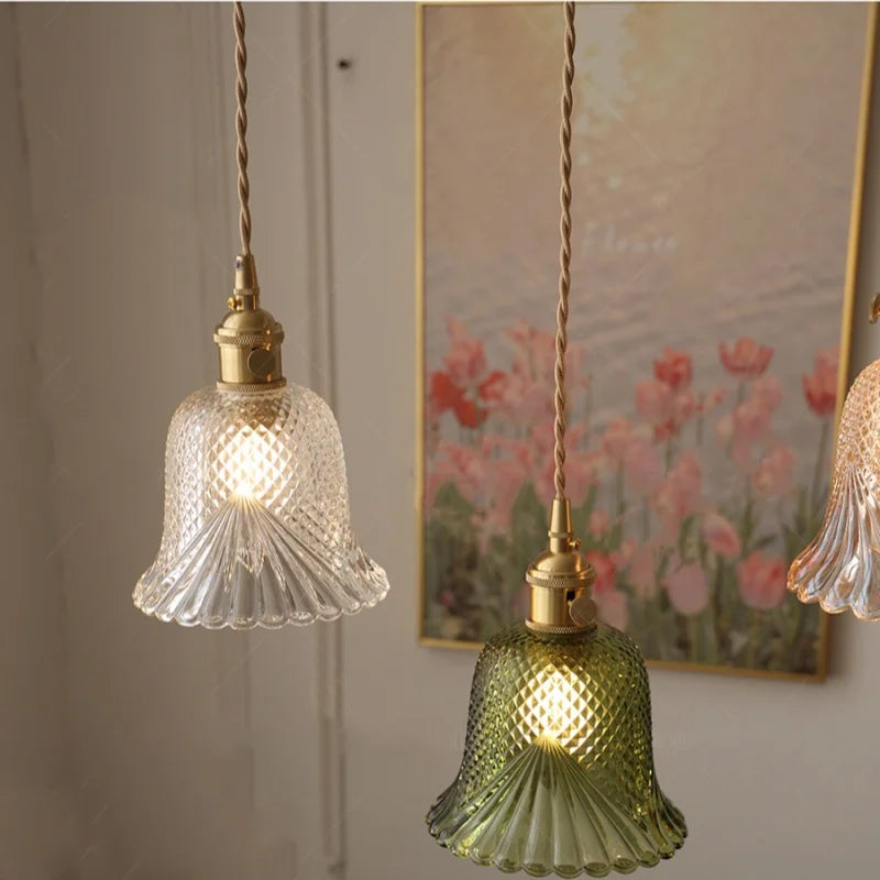 Afralia™ Flower Glass LED Pendant Lamp Japan Style Hanging Light Fixtures