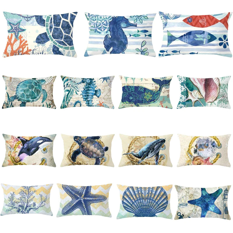 Afralia™ Marine Life Mermaid Polyester Cushion Cover - Ocean Theme Decor Pillowcase