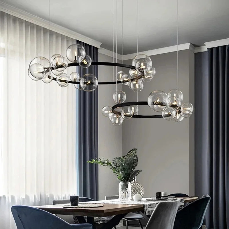 Afralia™ Black Glass Ring Pendant Light - Nordic Style LED Chandelier for Home Decor