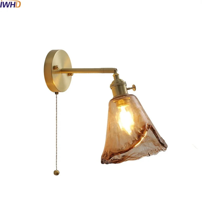 Afralia™ Glass Copper LED Wall Lamp Sconce for Corridor Bedroom Living Room