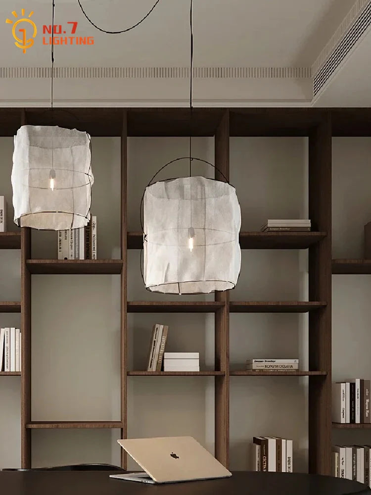 Afralia™ Wabi-sabi Zen Art Pendant Light LED E27 Fabric Decorative Hanging Lamp