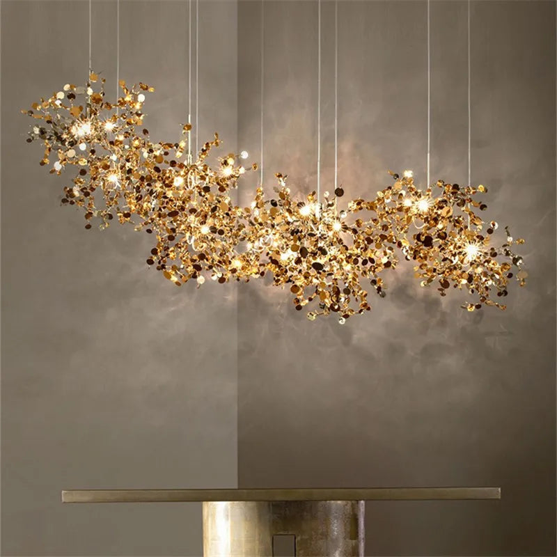 Afralia™ Leaf Chrome Ceiling Chandelier for Living Room, Bar, or Balcony Lighting