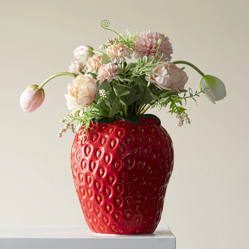 Afralia™ Ceramic Strawberries Vase Abstract Art for Nordic Living Room Decoration