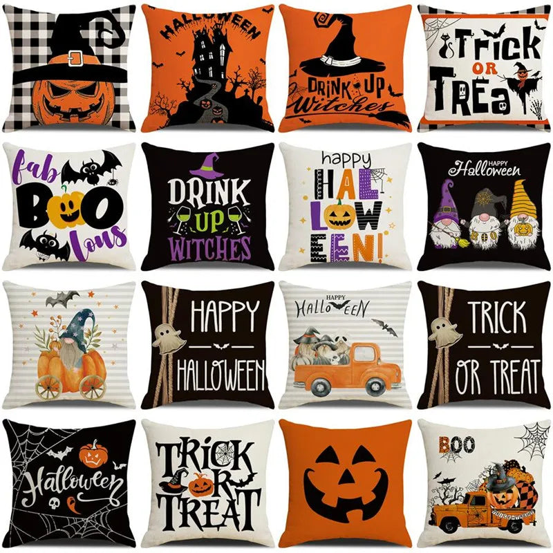 Afralia™ Pumpkin Print Linen Halloween Sofa Cushion Cover - Festive Home Decor Pillowcase