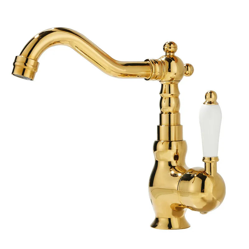 Afralia™ Gold Basin Faucet Single Handle Bathroom Sink Tap Hot Cold Mixer Tap