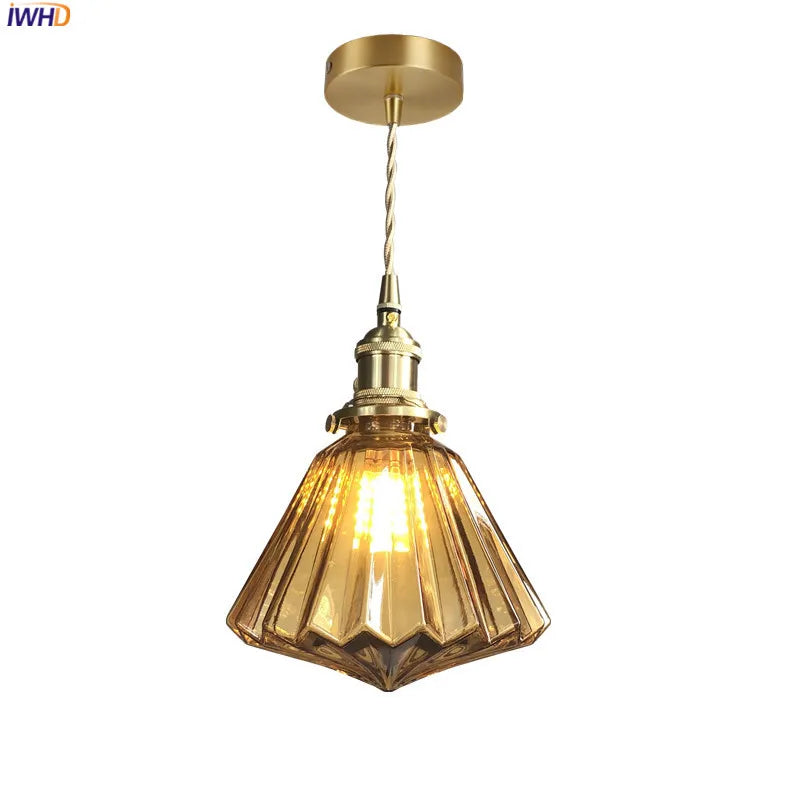 Afralia™ Diamond Amber Glass LED Pendant Lights - Nordic Modern Hanging Lamp