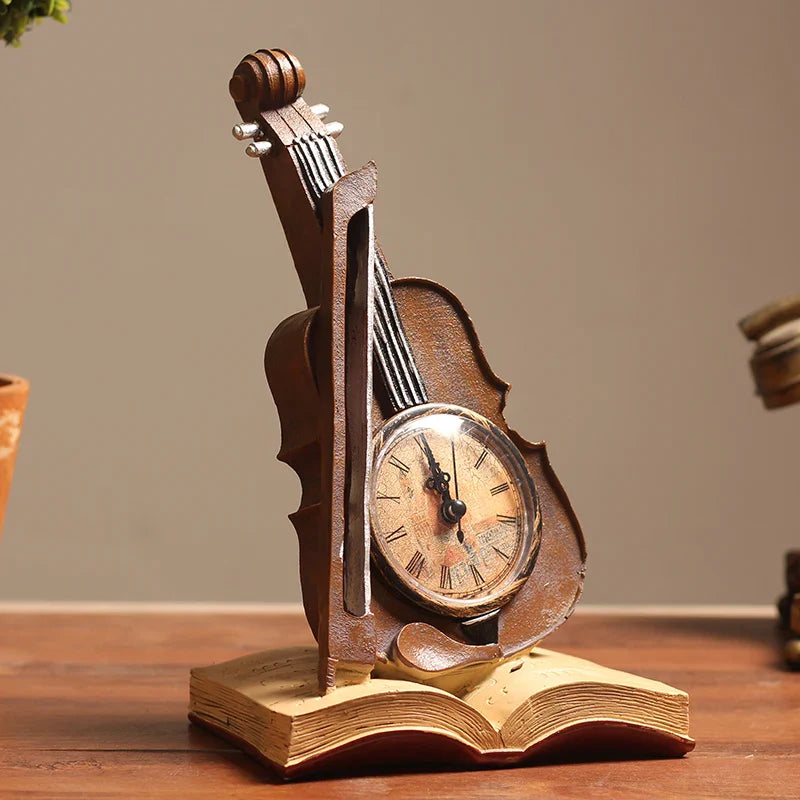 Afralia™ Violin Ornaments Clock Sculpture for Home Decor