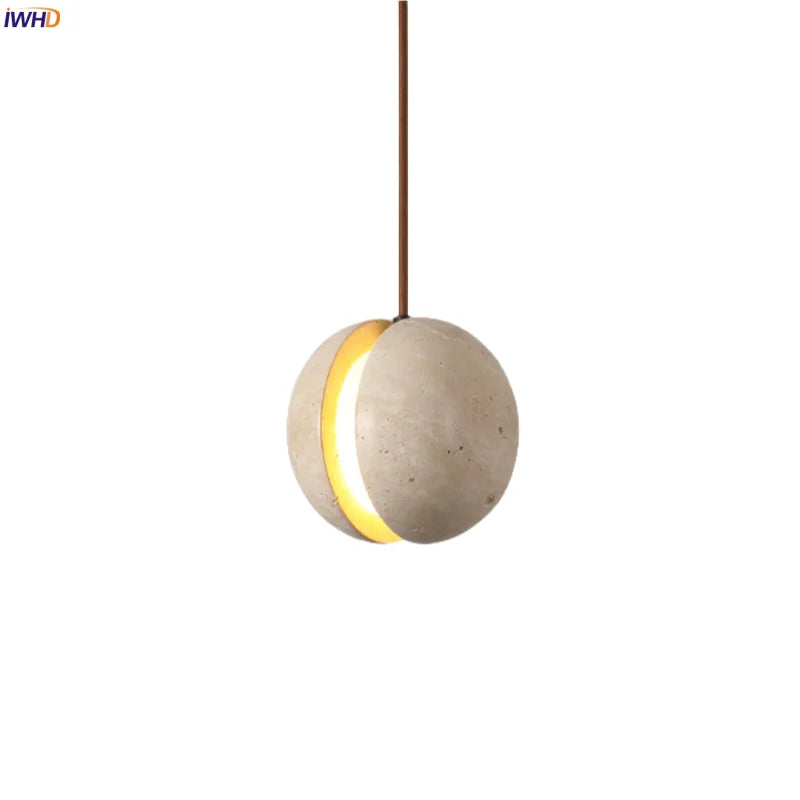 Afralia™ Stone LED Hanging Lamp Yellow Travertine Nordic Minimalism Pendant Lighting