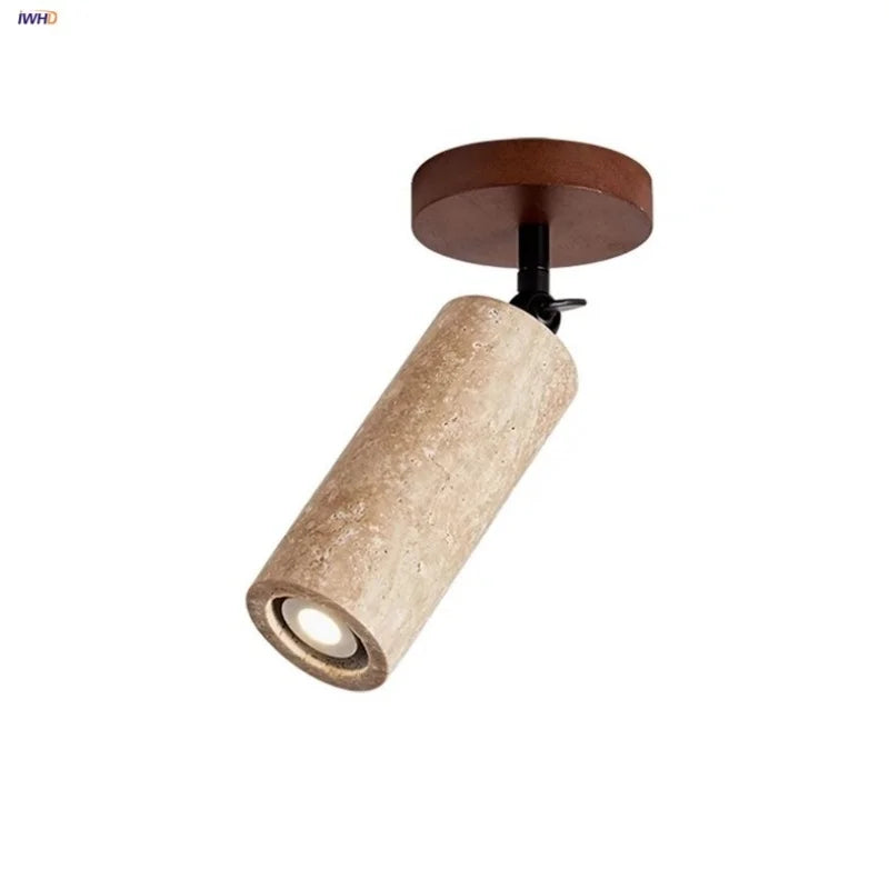 Afralia™ Up Down Rotate Ceiling Light Fixture Wood Stone Wabi Sabi Style Lighting