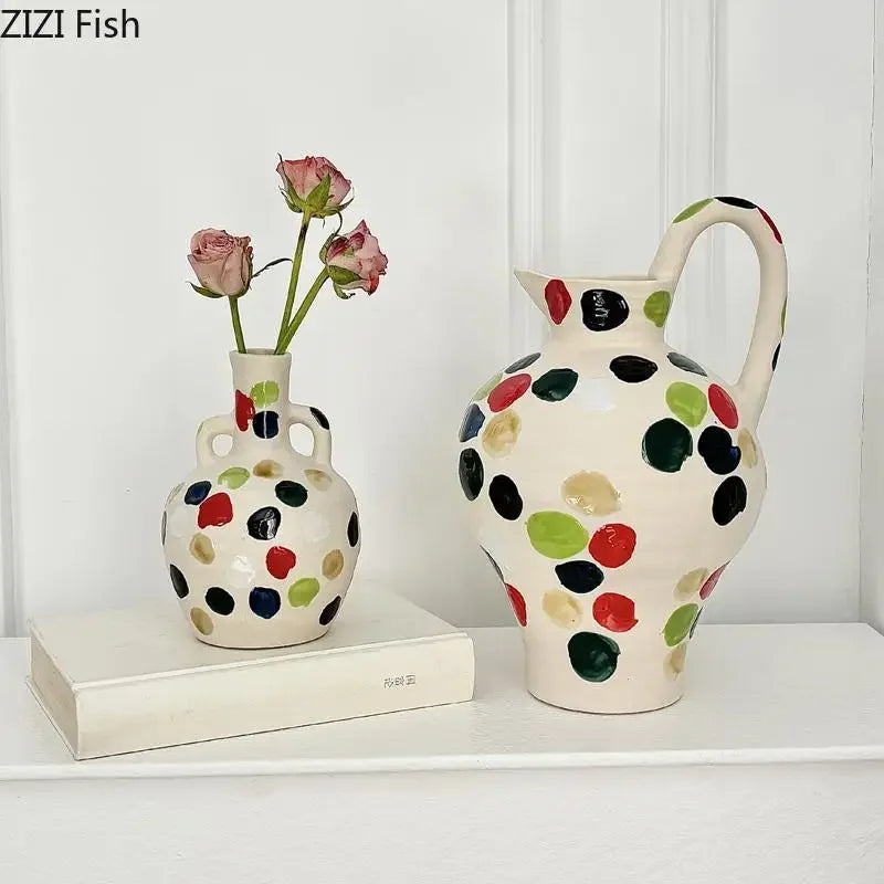 Afralia™ Colorful Dot Ceramic Vase for Desk Decoration and Floral Arrangement