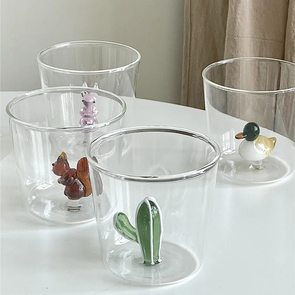 Afralia™ Cactus Bunny Duckling Glass Cup - Table Decor Drinkware