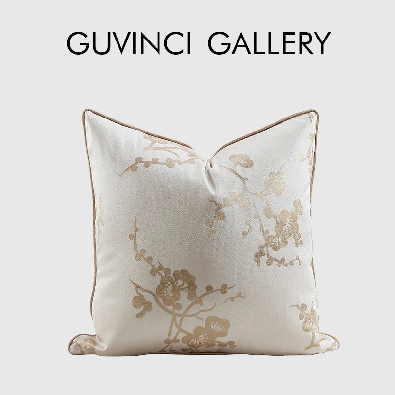 Afralia™ Plum Blossom Jacquard Cushion Cover - Elegant Beige 50x50 Luxe Pillow Case