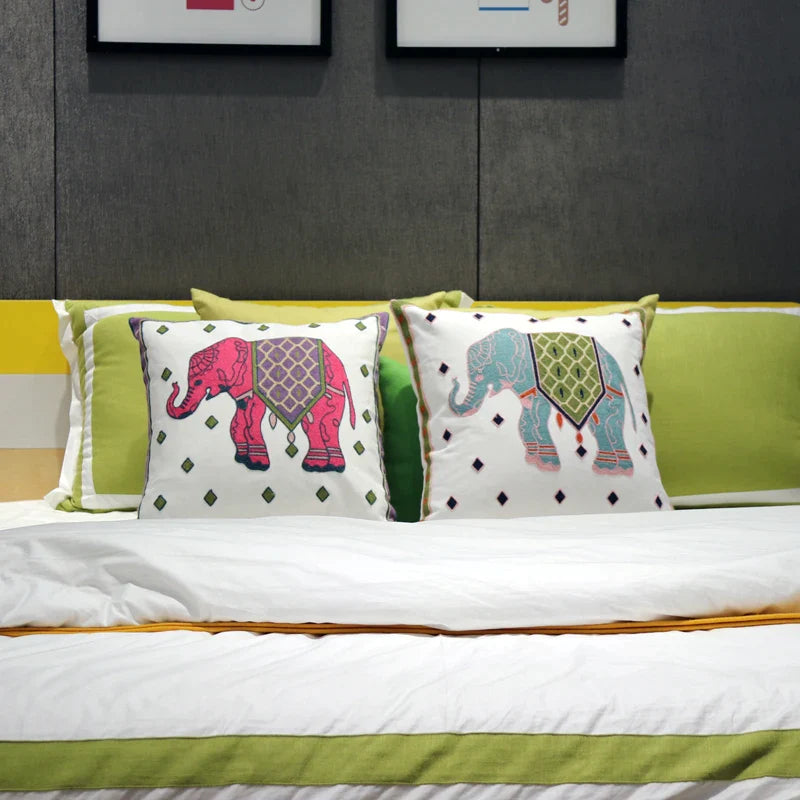 Afralia™ Ethnic Flower Elephant Pillowcase, Hand-Embroidered Boho Cushion Cover