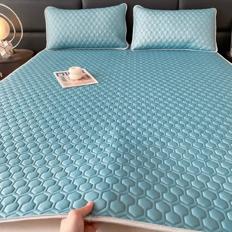 Afralia™ 4mm Latex Filled Bed Mat & Pillowcase Set - Cooling Ice Silk Sleep Mats