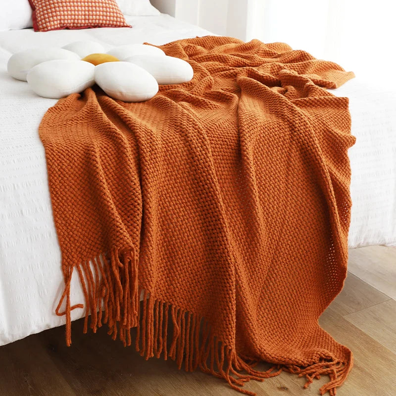 Afralia™ Knitted Leisure Blanket Throw - Cozy Sofa Cover and Bed End Towel with Tassels