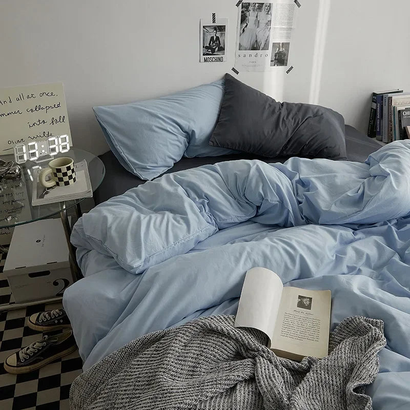 Afralia™ Premium Cotton Color Block Bed Sheet & Duvet Set - 4-Piece Quality Fabric