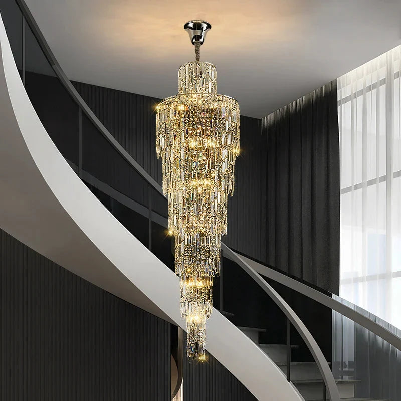 Afralia™ Luxury Crystal Chandelier for Villa Living Room, Hotel Hall, Duplex Floor, Rotating Staircase