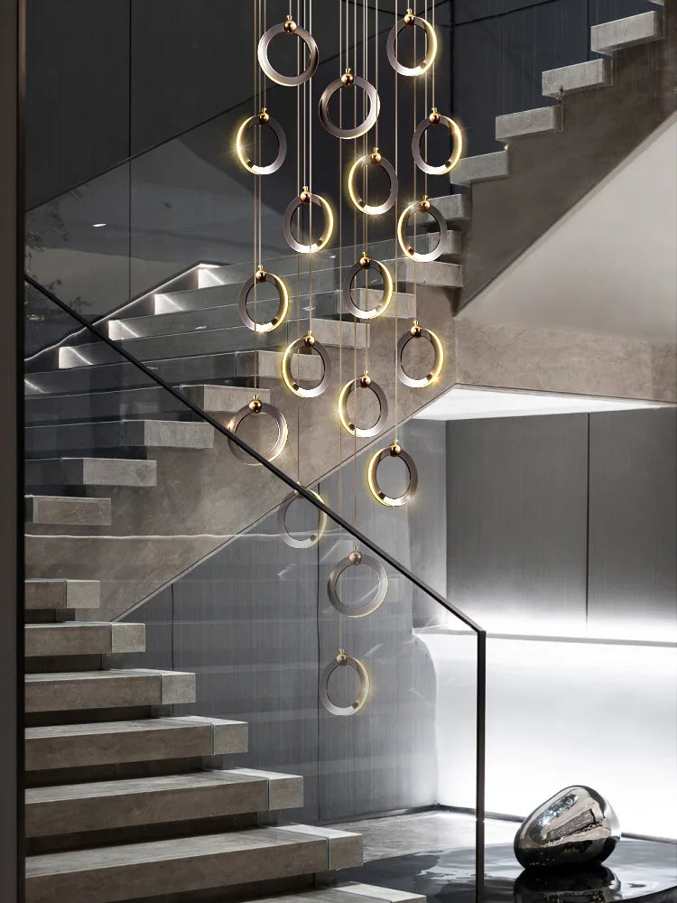 Afralia™ Modern Black Gold Chandelier for Duplex Staircase & Living Room