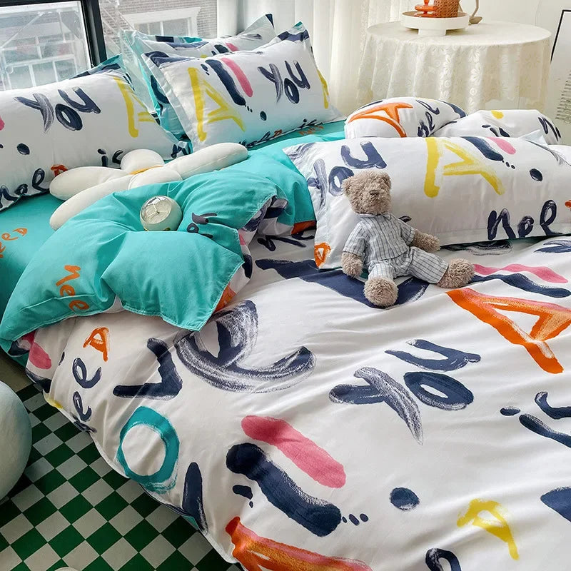 Afralia™ Nordic Style Letter Print Bedding Set, Single/Double/Queen/King Size, Soft & Non-Pilling Comforter Kit.