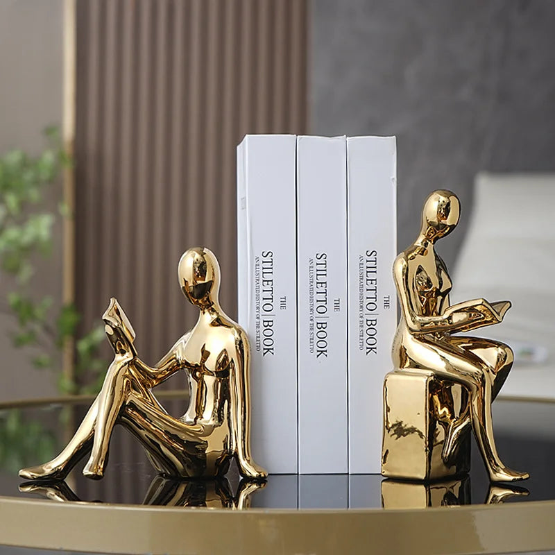 Afralia™ Ceramic Girl Sculpture Bookends Set for Home Study Room Decor