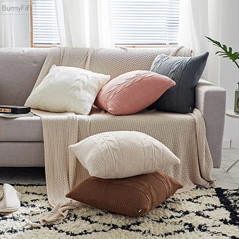 Afralia™ Cable Knit Double Cushion Cover in 5 Soft Vintage Colors