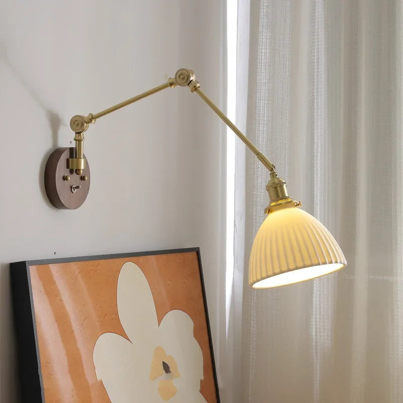 Afralia™ LED Wall Lamps Pull Chain Switch Modern Stair Light Fixtures, Ceramic Copper