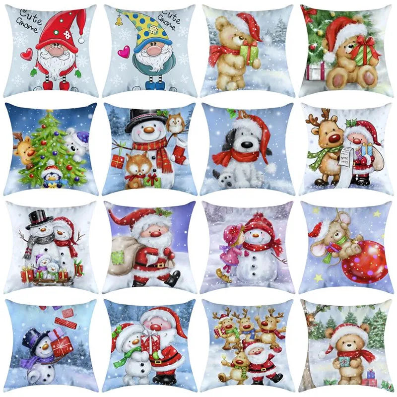 Afralia™ Christmas Pillowcase Deer Santa Tree Bear Print Cushion Cover
