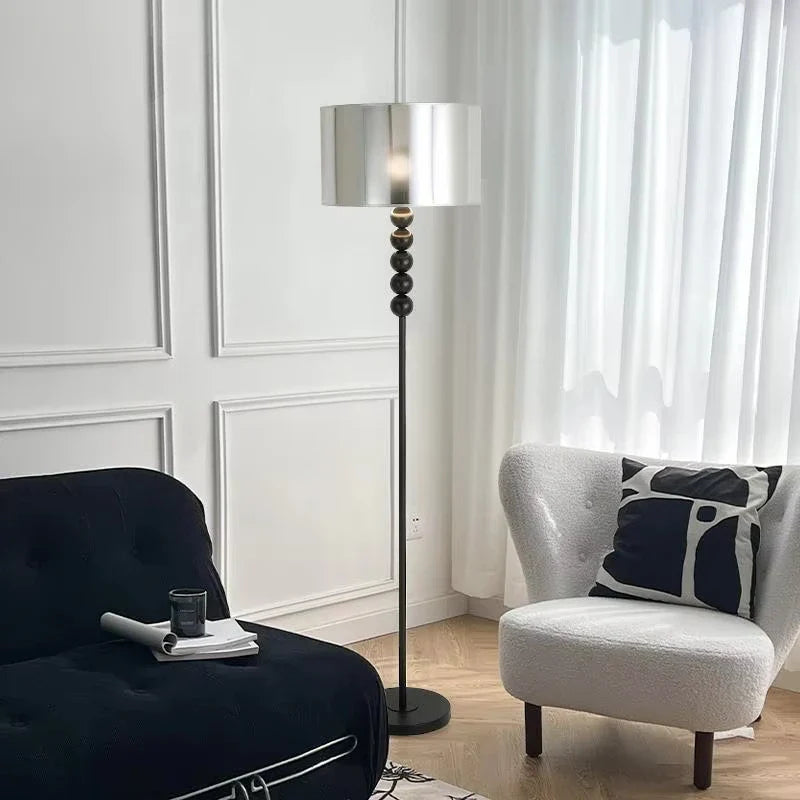 Afralia™ Retro Chrome Fabric Floor Lamp for Living Room Bedroom, Bauhaus Design LED Floor Light