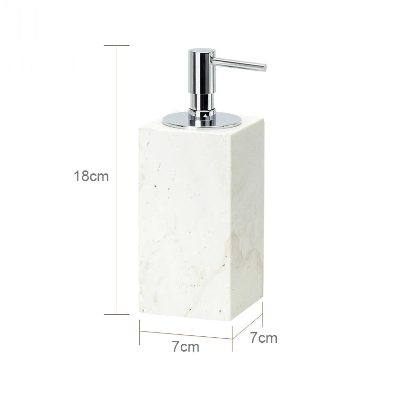 Afralia™ Beige Travertine Marble Bathroom Set - Soap Dispenser Toothbrush Holder Tissue Box