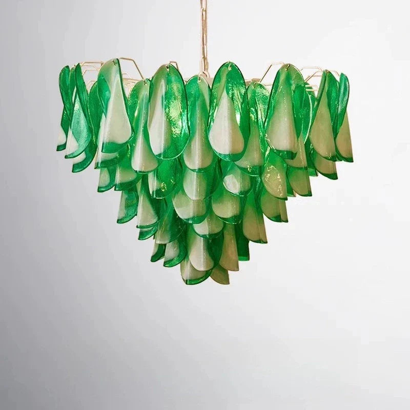 Afralia™ Pink Green Petal Crystal Glass Chandelier for Home Decor