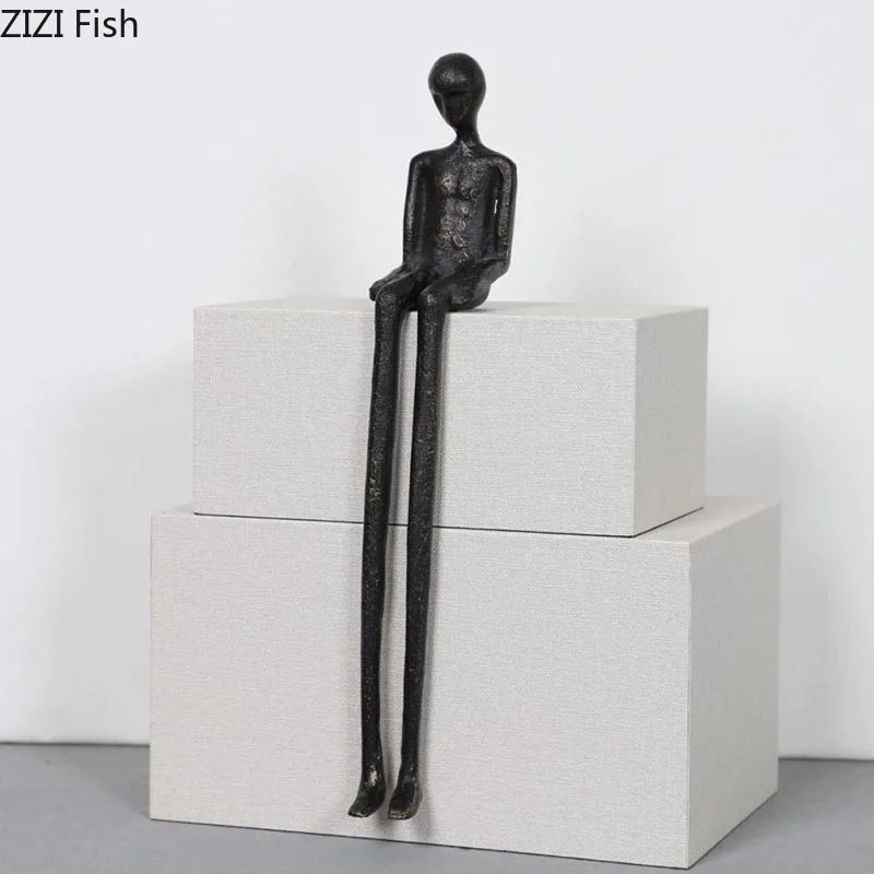 Afralia™ Black Character Metal Statue Desk Ornament Sculpture Home Decor Figure Artwork