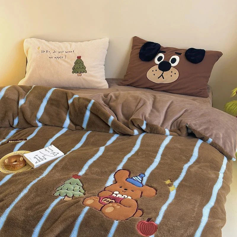 Luxury Embroidered Autumn Winter Bedding Set by Afralia™- Soft Warm Velvet Duvet Cover Set