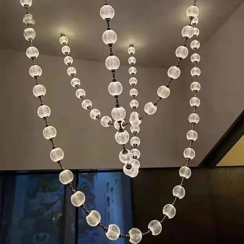 Afralia™ Pearl Necklace LED Pendant Light for 6m Staircase