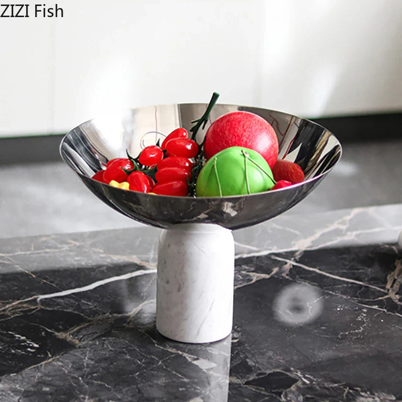 Afralia™ Marble Base Fruits Bowl - Snacks Tray for Home Kitchen and Restaurant
