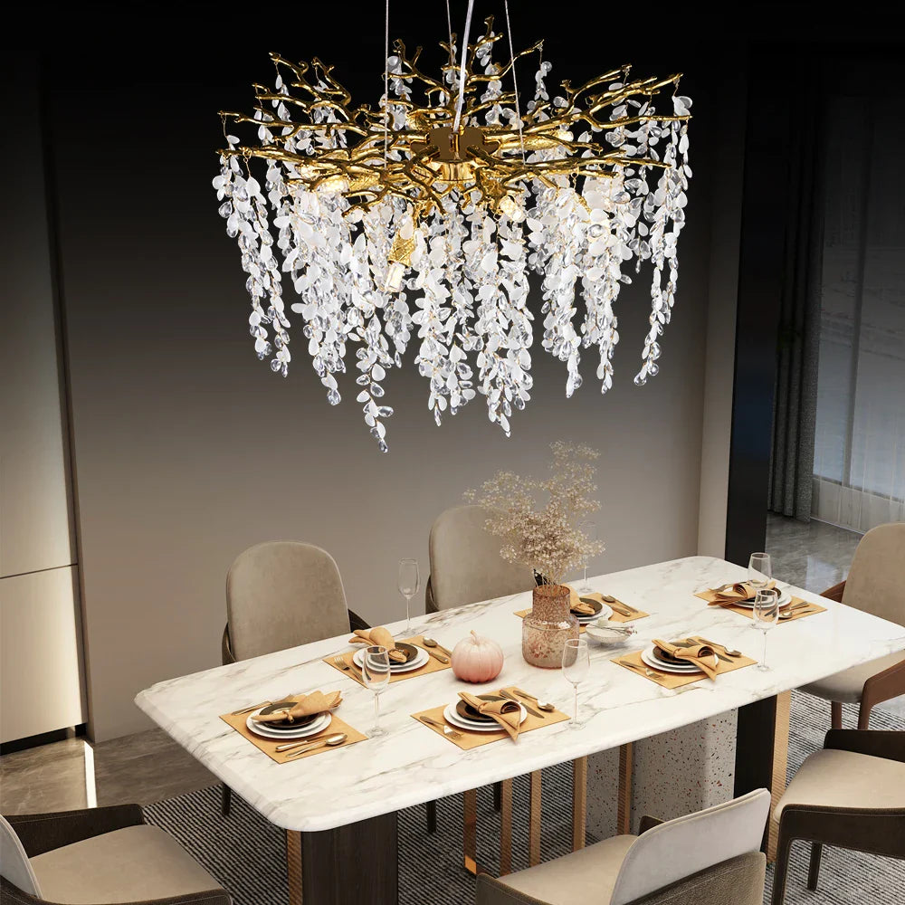 Afralia™ Grape Crystal Chandelier Silver Gold LED Tree Branch Luxury Lighting