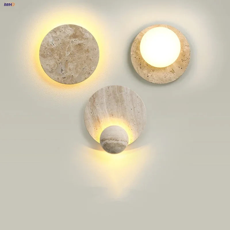 Afralia™ LED Wall Lights Yellow Travertine Interior Home Decor Bedside Lamp