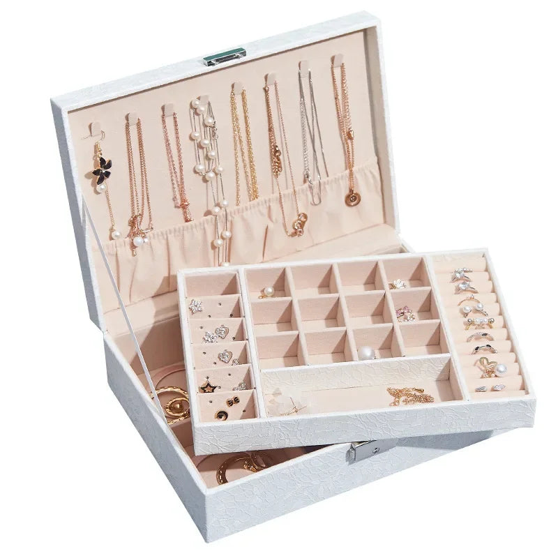 Afralia™ Leather Jewelry Storage Box Necklace Bracelet Ring Organizer