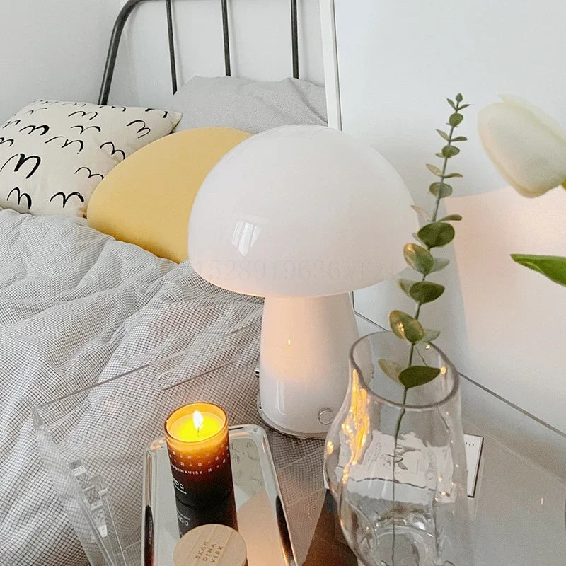 Afralia™ Nordic Glass Mushroom Table Lamp LED for Home Decor and Lighting